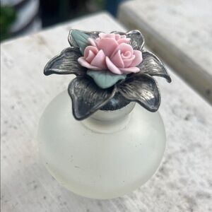 Floral Silver and Pink Perfume Bottle